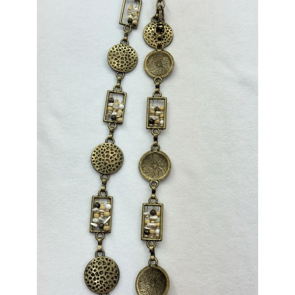 Vintage Gold Tone Geometric Chain Belt Hammered Disc Beaded Boho Adjustable